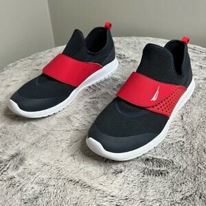 NWOB Nautica Velcro Strap Navy and Red Slip On Sneakers Size 13